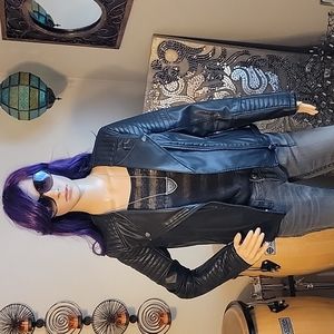 Topshop faux leather classic biker jacket in black